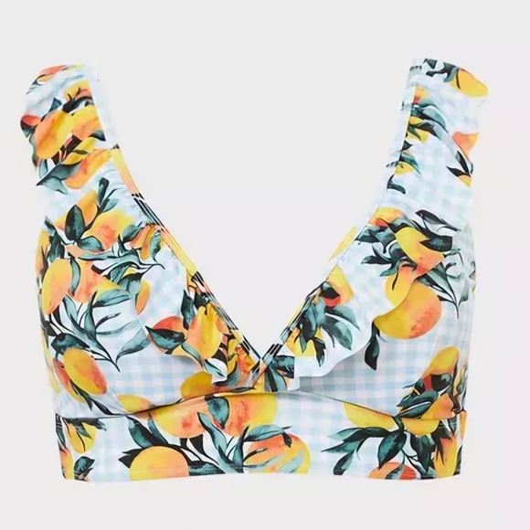 torrid Other - Torrid Blue Gingham & Oranges Ruffle Triangle Bikini Top Size 3X NWT